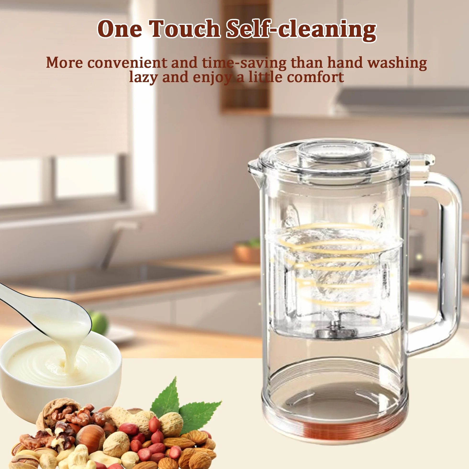 Nussmilchbereiter mit 10-Blatt-Klingen, 12-Stunden-Timer, Warmhalten, Edelstahl-Liner, Smart-Display für Sojabohnen, Mandel, vegane Milch