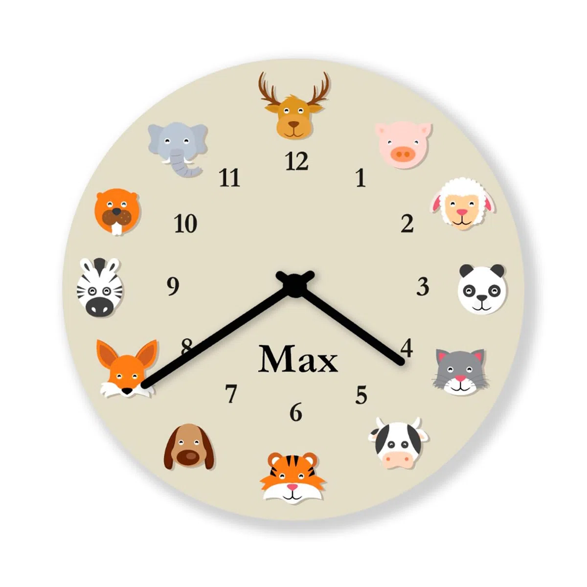 Kinderzimmer Wanduhr mit 12 Tiere Kinderuhr personalisierte Kinderzimmeruhr mit Namen