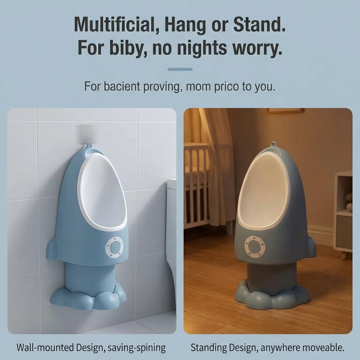 Kleinkind-Urinal, verstellbares, spritzwassergeschütztes Baby-Töpfchen mit lustiger Cartoon-Form zum Aufhängen/Stehen, leicht zu reinigendes Trainings-Töpfchen für Jungen von 1–6 Jahren, Wathet | Win