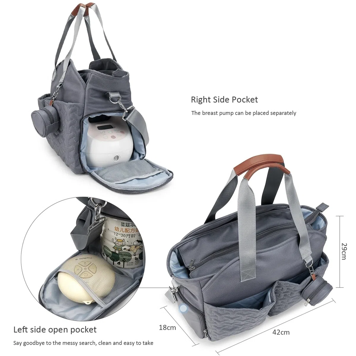 Wickeltasche Kinderwagen Milchpumpentasche, Wickeltasche, Tragetasche mit Schnullertasche, große Reisewindeltasche for Mama und Papa, Milchpumpentasche, Kinder-Kinderwagen-Taschen-Organizer(Dark gray)