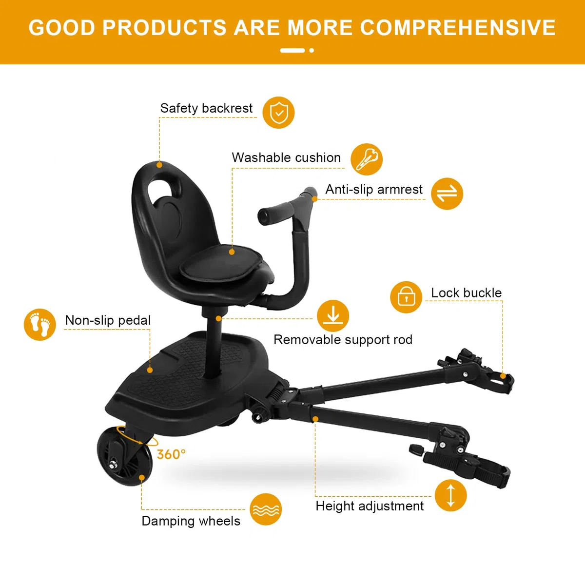 Trittbrett für Kinderwagen Universal, Vihir Buggy Board mit Sitz, Kiddy Board für alle Kinderwagen, Buggyboard für Geschwister, Kinderwagen Zubehör Für Kinder Von 2-6 Jahren