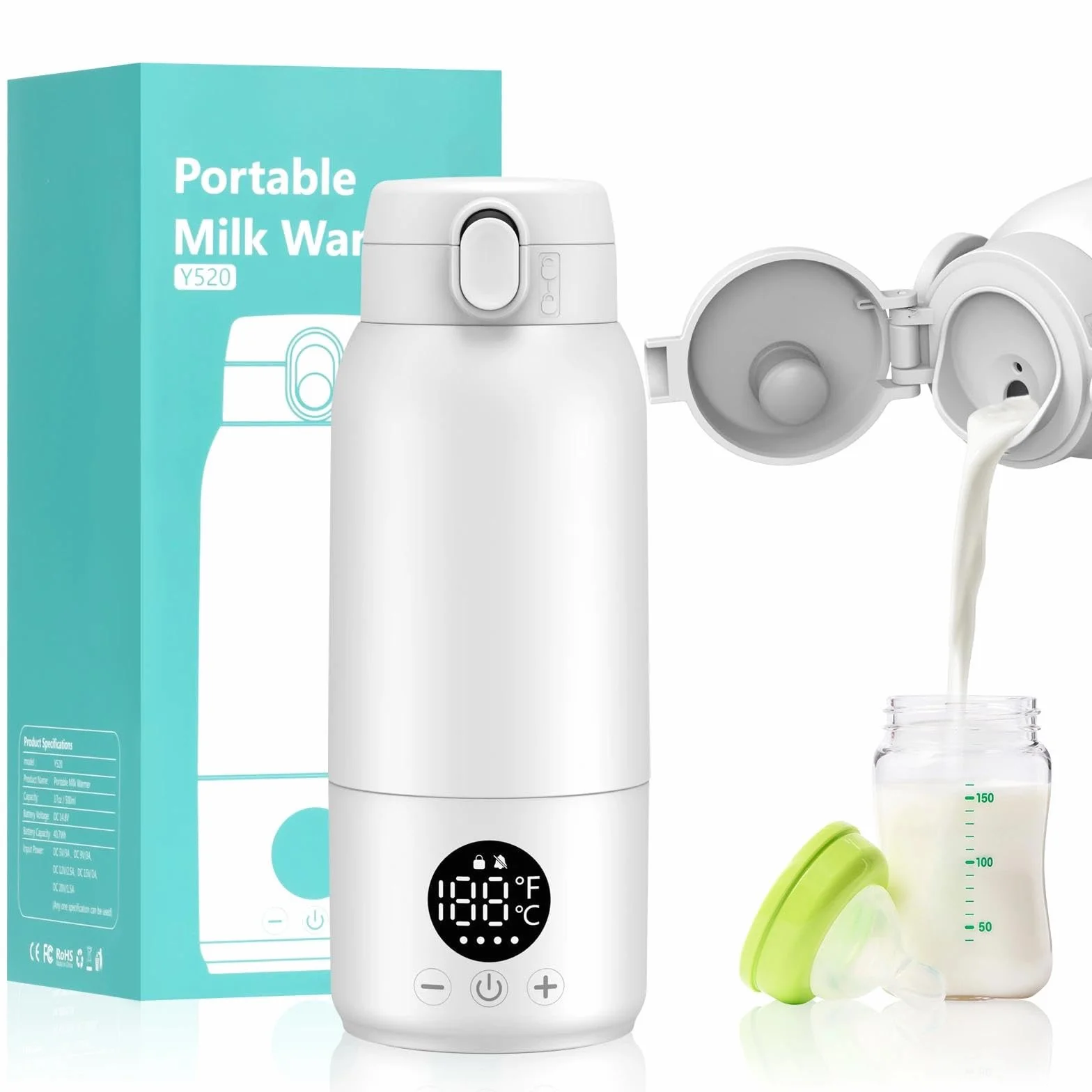 Tragbarer Flaschenwärmer Baby Unterwegs 500ml Flaschenwärmer mit Lange Akkulaufzeit 11000mAh 35-70℃ Einstellbar Babyflaschenwärmer Schnelles Aufheizen für Muttermilch und Wasser