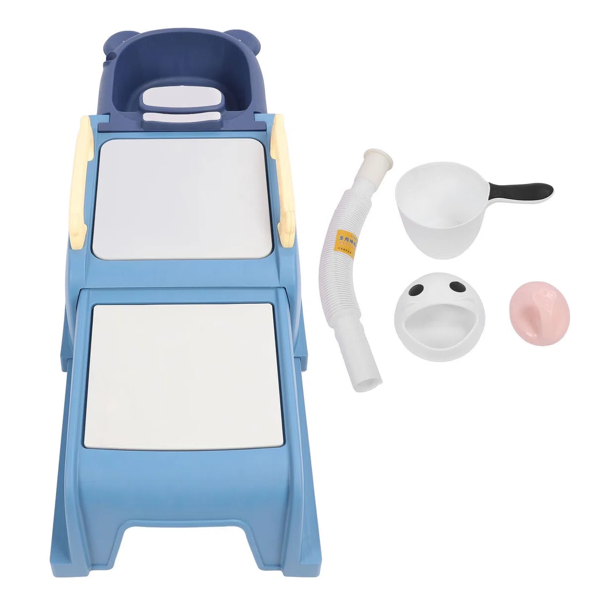 Fockety Kleinkind-Shampoo-Stuhl, Baby-Shampoo-Stuhl mit Abnehmbarem Waschbecken, Weich Gepolstertes Kissen, Armlehnen, Kopfkissen Haarwaschstation für Kleinkinder Einziehbar (Blue)