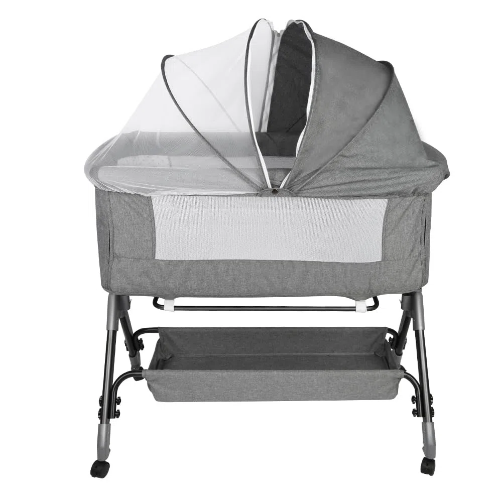 Kedia Babybett, Beistellbett, Kinderbett mit Moskitonetz, Kinderreisebett mit Rollen, 4 Höhenverstellung, Babybetten Stubenwagen, 104 * 52 * 103-115cm (grau)