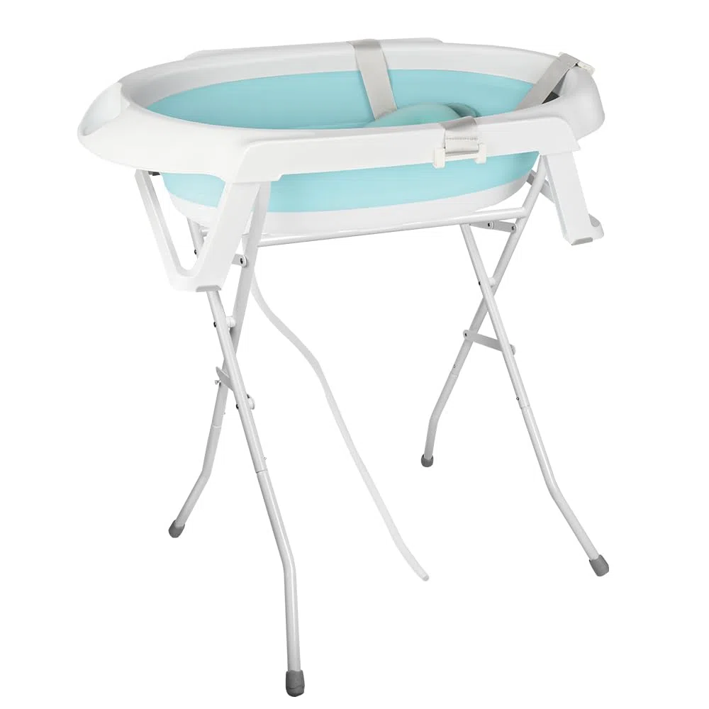 Faltbare Badewanne mit rutschfester Halterung, Badematte und Badewanneneinsatz für Neugeborene und Kleinkinder, große Badewanne XL mit Sitz und Entwässerungsset, Geschenk für Babys