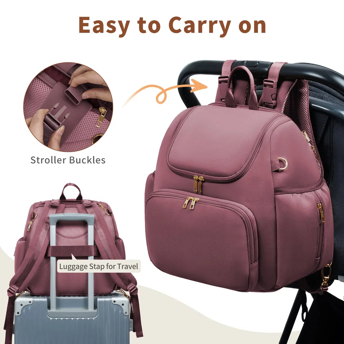 CEI-CEI Neopren-Wickeltasche, Rucksack, stilvolle Baby-Umstandstasche, Reisetasche für Mutter, mit isolierten Taschen