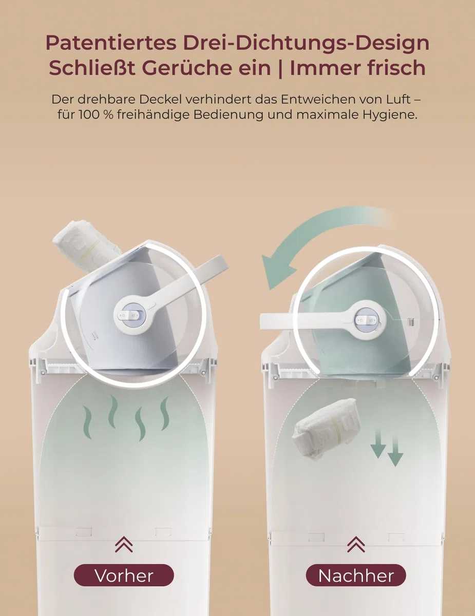 Momcozy Windeleimer mit 3-fach-Verschlusssystem zur Reduzierung von Gerüchen, windeleimer geruchsdicht breite Öffnung, ergonomische Höhe, großes Fassungsvermögen mit Sichtfenster, diaper bin