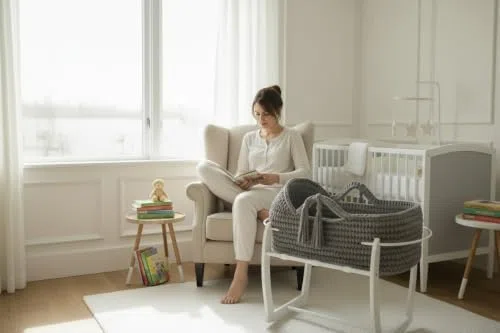 Generisch CHILDSMOOD Babybett, Babywiege Moseskorb Beistellbett Set | Handgefertigt, inklusive Matratze und Gestell