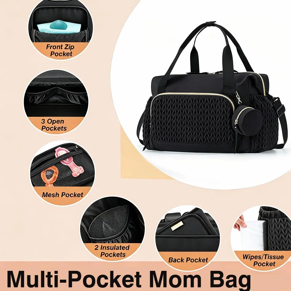 FARYODI Baby Wickeltaschen, Multifunktionale Wickeltasche für Mütter, Große Windeltasche mit verstellbarem Schultergurt, separatem Schnullerfach, für Unterwegs, Reisen & Strand
