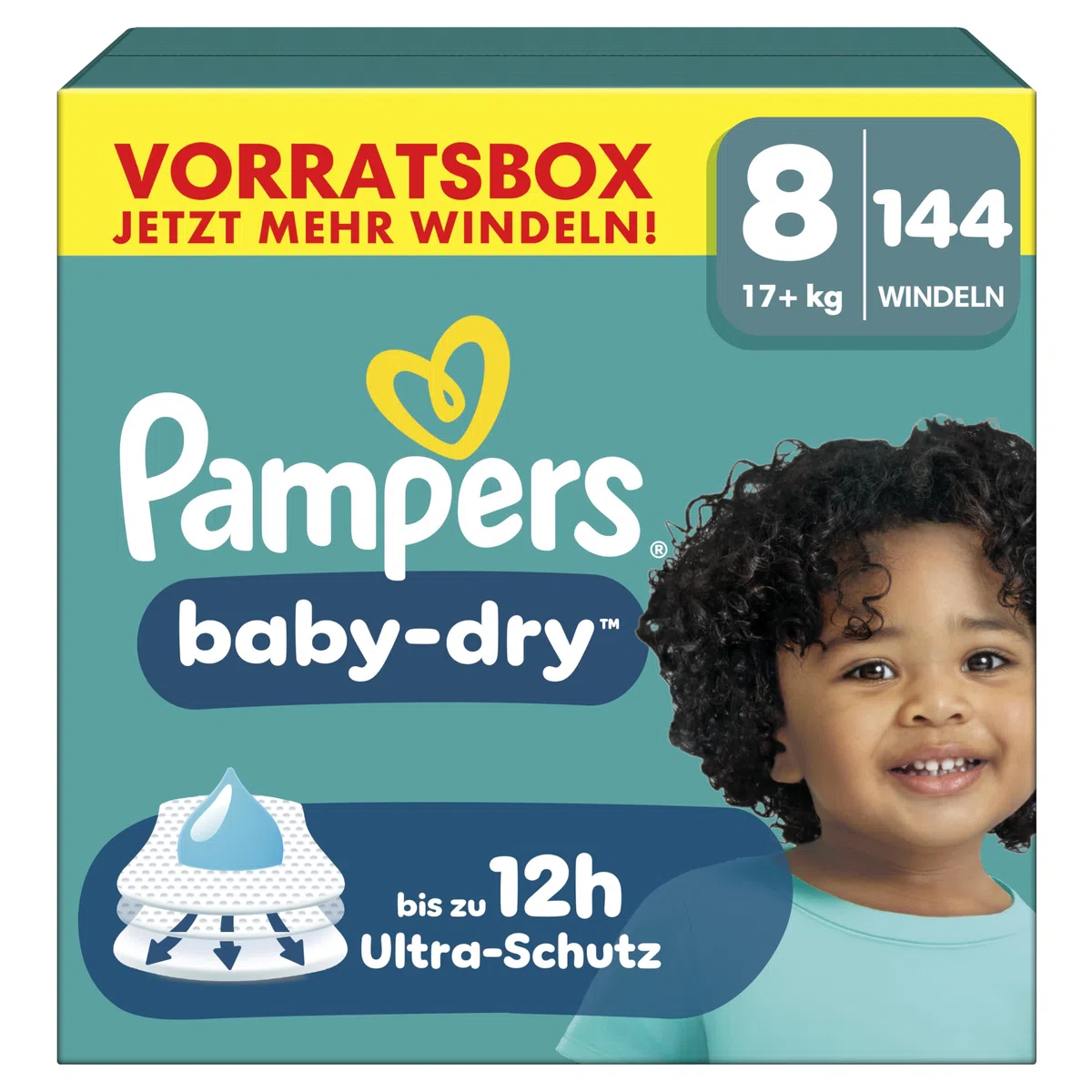 Pampers Baby-Dry Größe 8 144 Windeln 17kg+ Auslaufschutz Komfort