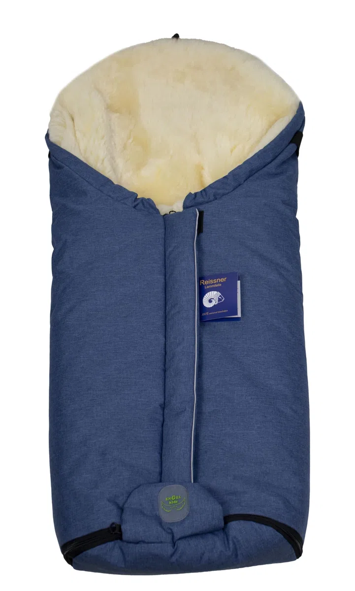Reissner Lammfelle | Baby Fußsack ESKIMO | echtes Merino Lammfell | Mumienform | mit Reißverschluss | für Kinderwagen Buggy & Stroller | cobalt