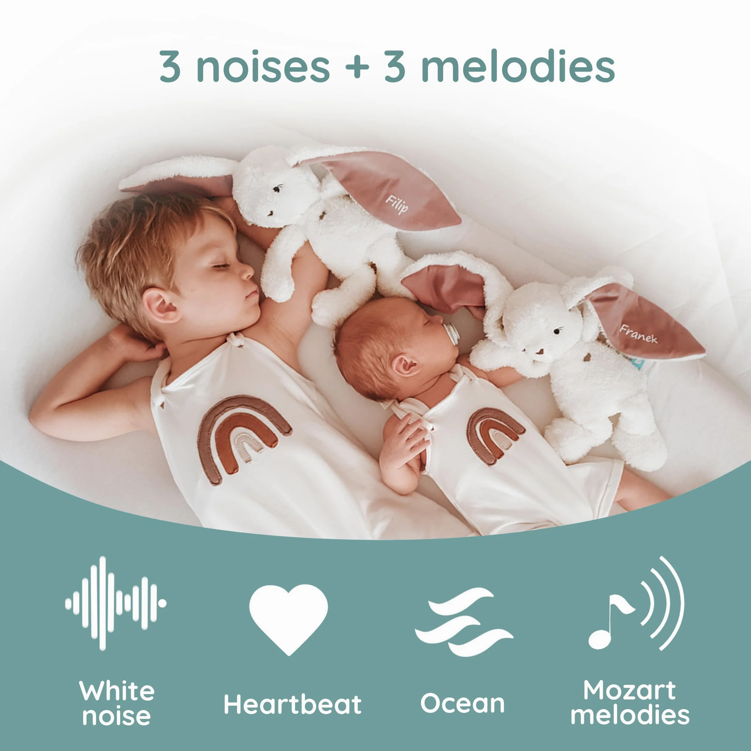 myHummy Bunny ecru-rose DUO Einschlafbär mit App — Schlaflieder & weißes Rauschen