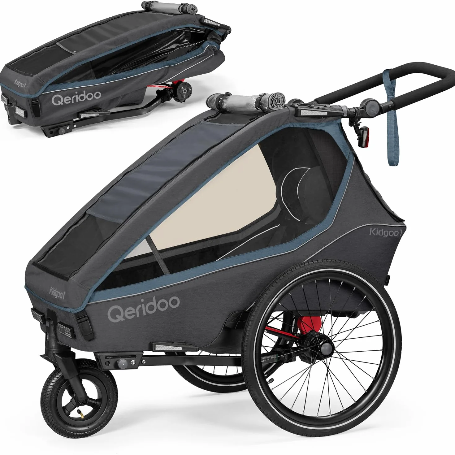 Qeridoo Kidgoo | Kinderfahrradanhänger | Jogger Kinderwagen I Fahrrad Anhänger Kinder mit FIDLOCK Trinkflasche | Fahrradanhänger |