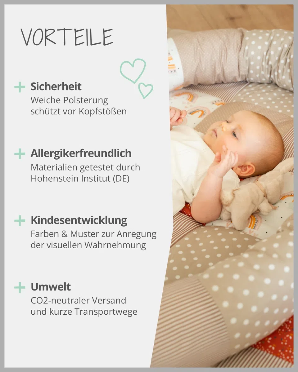 ULLENBOOM ® Baby Kuschelschlange 120x13 cm Regenbogen (Made in EU) - Kuschelschnecke in vielen Farben und Größen, Bezug: 100% OEKO-TEX Baumwolle, Nackenrolle, Kopfschutz für Wickeltisch
