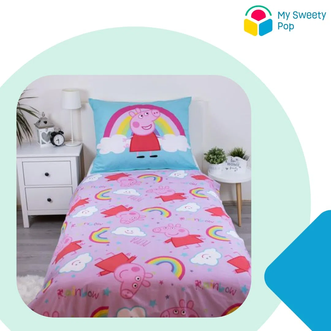 My sweety pop Baby-Bettwäsche Peppa Pig – 2-teilig – Kinder – Bettbezug – wendbar – 140 x 200 cm – Kissenbezug – 70 x 90 cm Bettwäsche – 100 % Baumwolle
