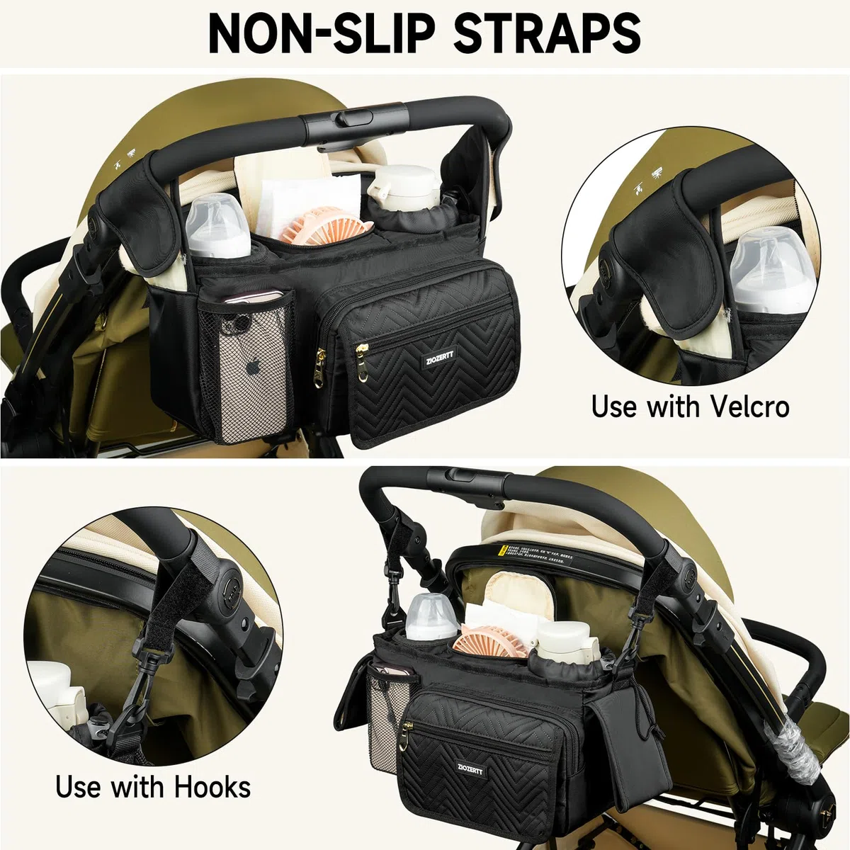 Universeller Kinderwagen-Organizer mit isoliertem Getränkehalter, Kinderwagen-Caddy Tasche mit Feuchttücher-Tasche, Kinderwagen-Zubehör, passend für Uppababy, Doona, Jogger, Britax, Mompush