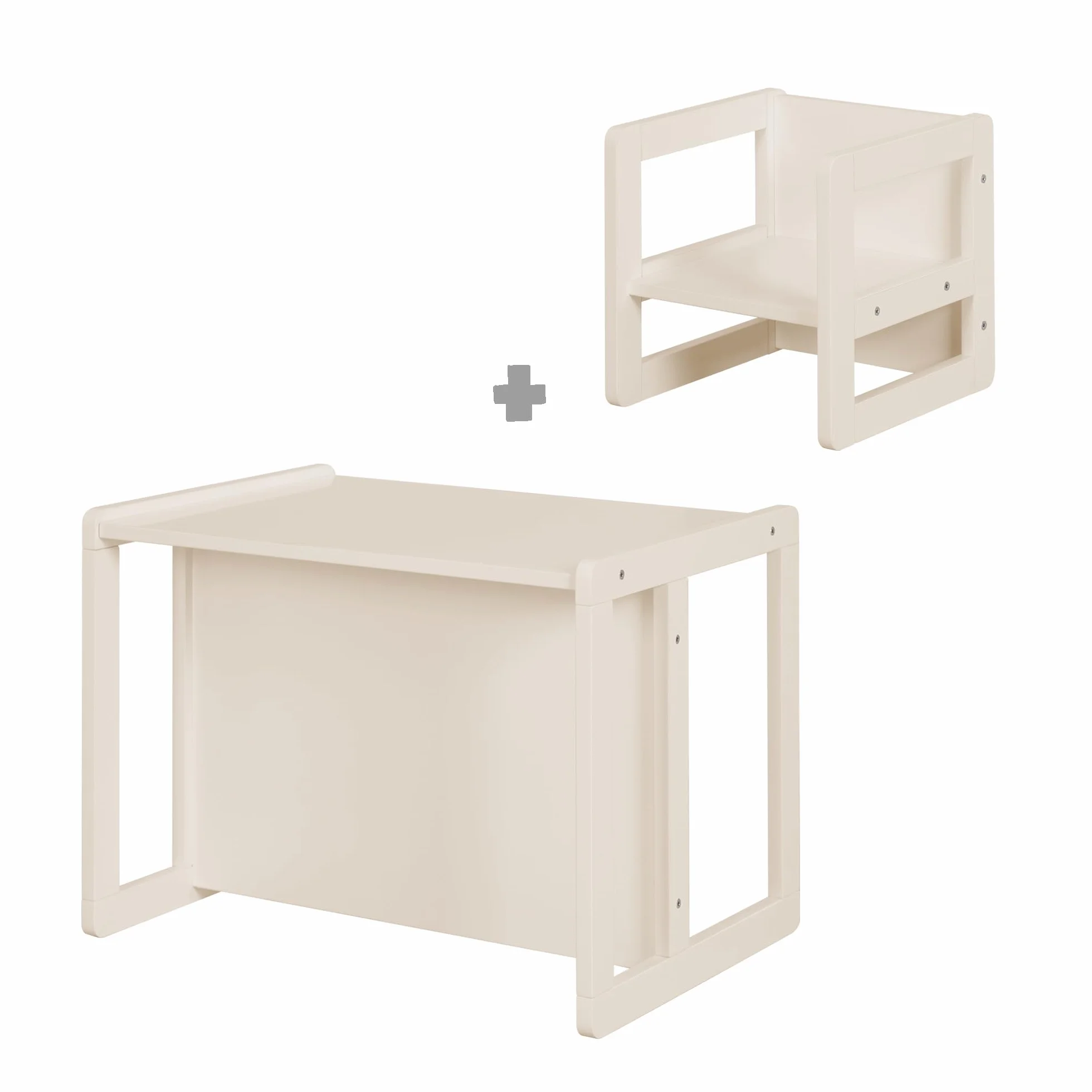 roba Kindersitzgruppe 3in1 - Wendehocker & zum Tisch umwandelbarer Kinderbank - Sitzgruppe für Kinder - Set aus Holz beige/Cashmere