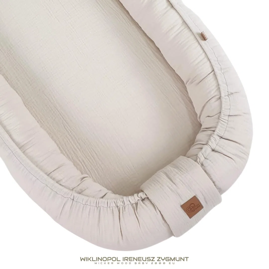 WIKLINOPOL Babynest, Nestchen für Neugeborene – Baby Nestchen 80x46 cm in Beige, Tragbares Nest aus Musselin - Baby Nest für Neugeborene mit herausnehmbarer Matratze