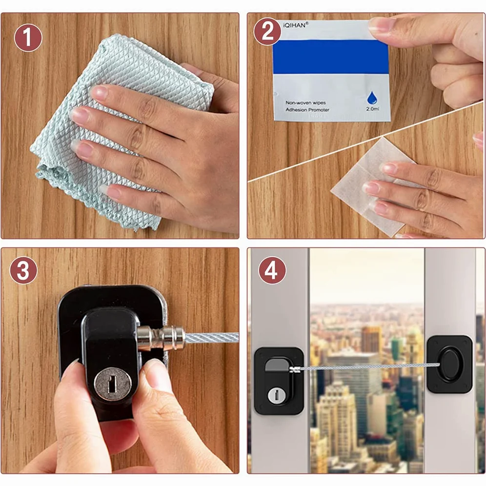 4 Stück Fenster- und Türkabelbegrenzer, Fensterbegrenzer, Baby-Passwort, Fensterschlösser, Fensterkabelbegrenzer, Fensterbegrenzer mit Schlüssel for die Sicherheit zu Hause, Kinder- und Babysicherheit