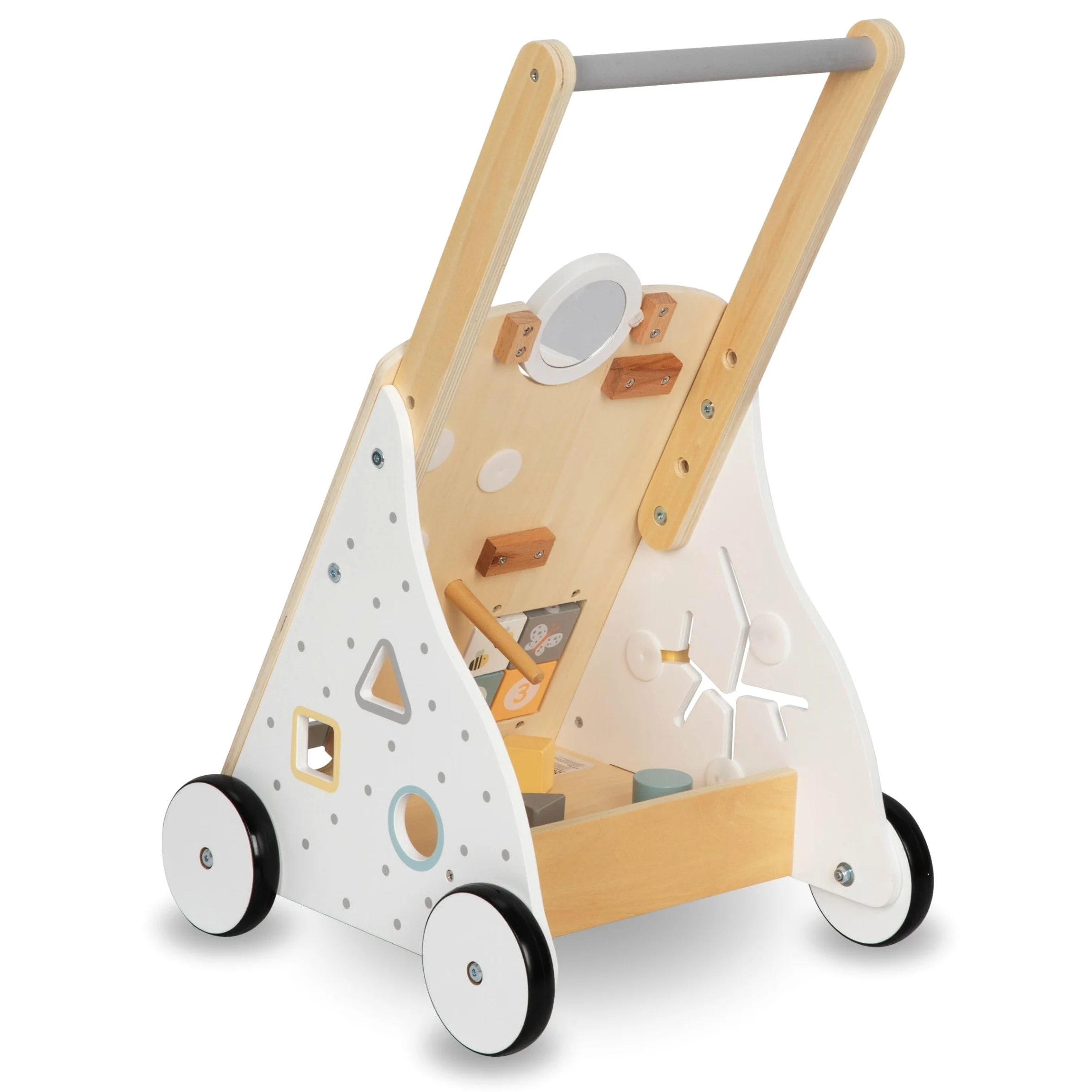 Mamabrum Lauflernwagen aus Holz mit Multifunktionalem 8in1 Spielcenter – Motorikspielzeug für Kleinkinder, Stabile Konstruktion, Xylophon und Zahnräder