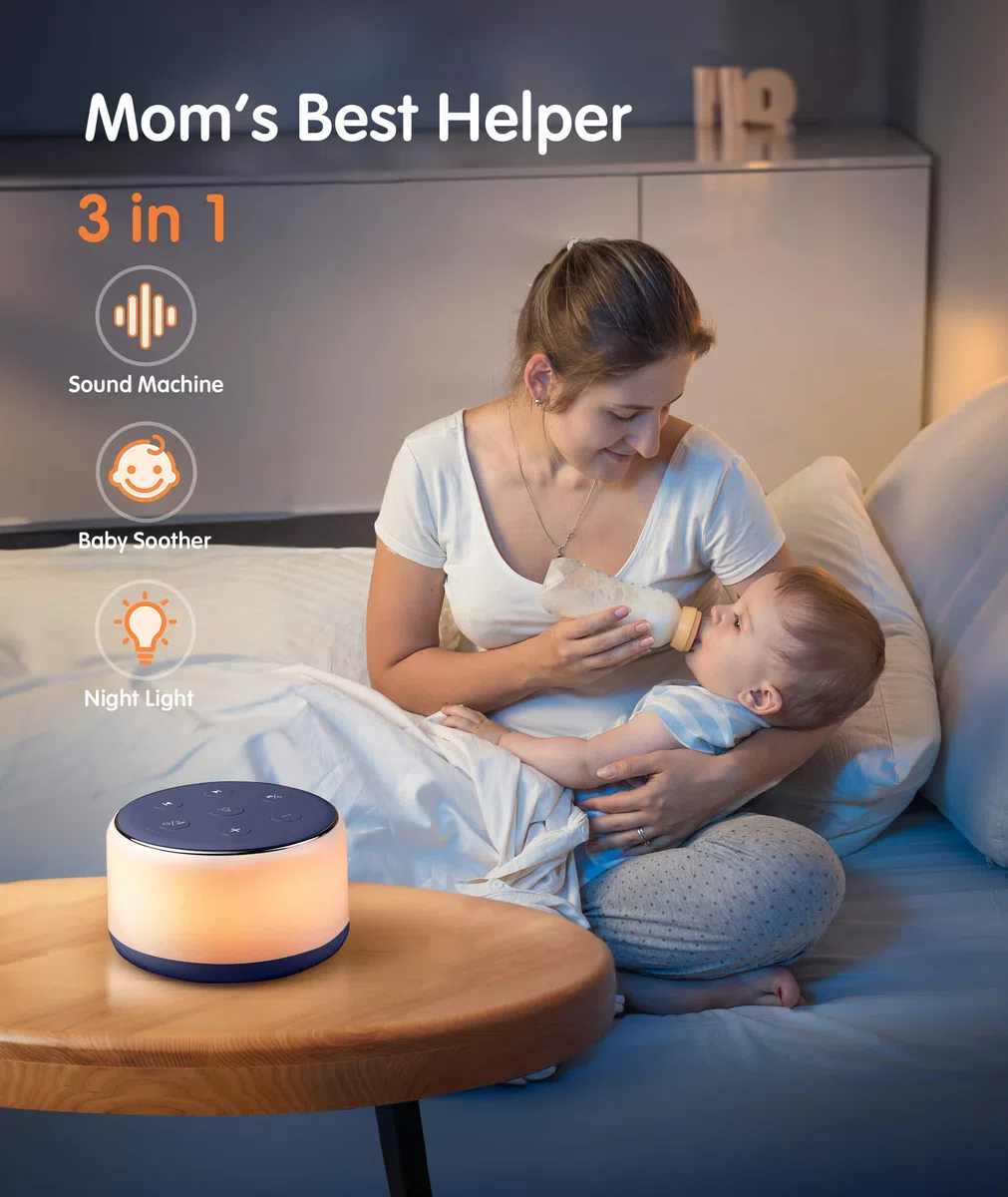 FamiSym Schlaf-Sound-Maschine für Babys, Kinder, Erwachsene, wiederaufladbar, weißes Rauschgerät zum Schlafen mit Nachtlicht, 34 beruhigende Geräusche, Kinderzimmer-Dekoration, Baby-Wiegenliedmaschine