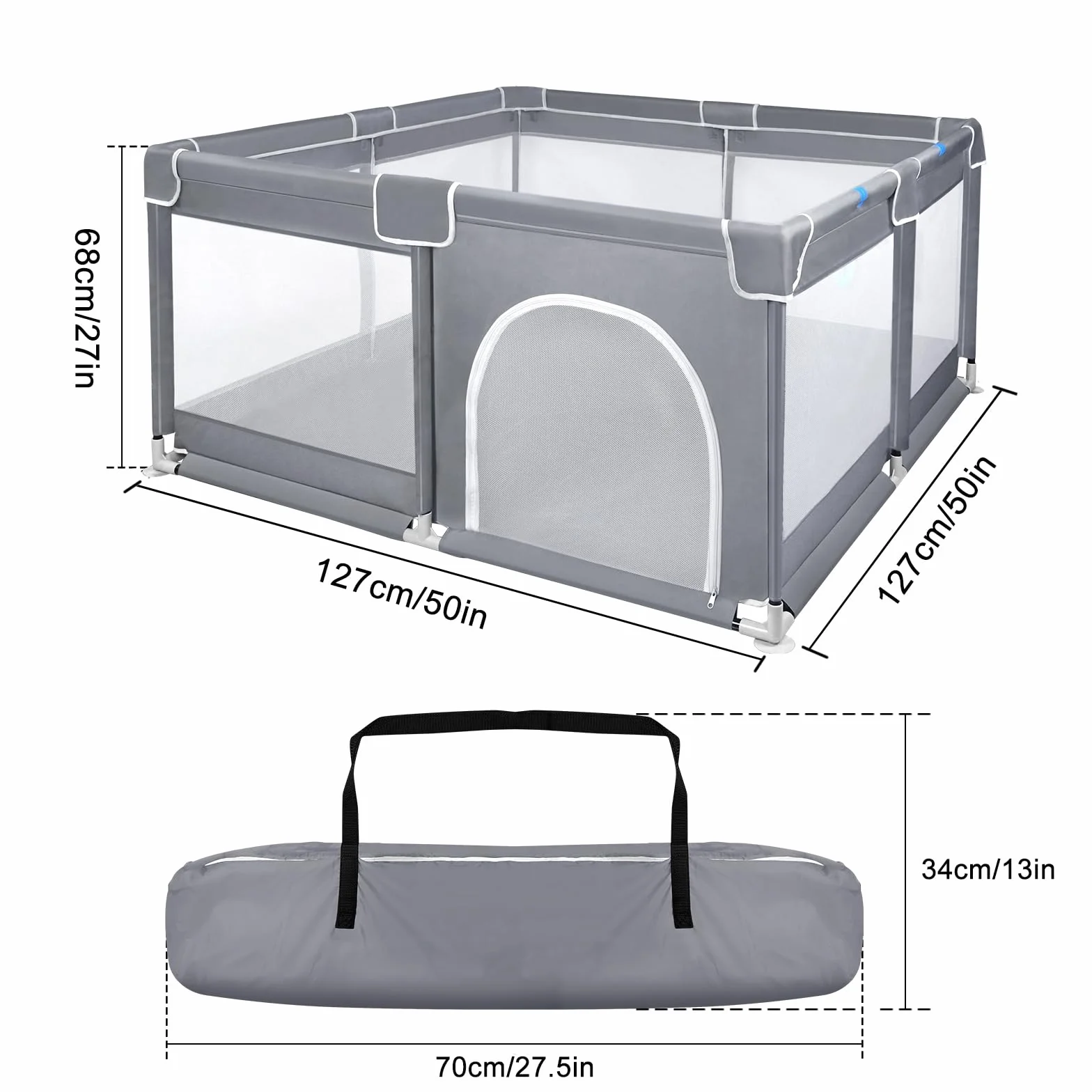 UISEBRT Laufstall Baby Laufgitter Schutzgitter mit Rutschfester Basis und Atmungsaktivem Netz, Stabiler Absperrgitter Aktivitätszentrum für Kinder, Dunkelgrau, 127x127cm
