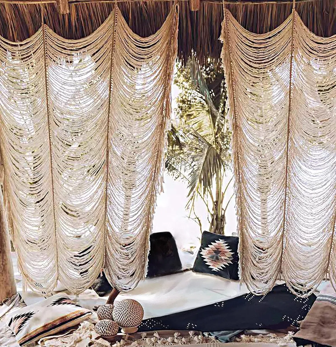 Makramee-Vorhang, Boho-Vorhang, Tür, Fenster, Wanddekoration, Fasergarn, Kunst, Handwerkskunst, Schlafzimmer, Kopfteil-Dekor, 140 x 190 cm (B x H)