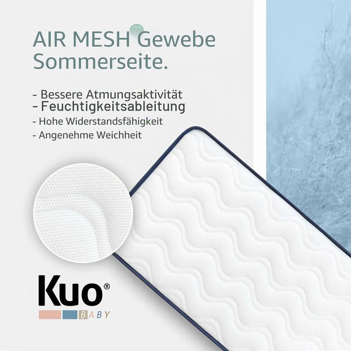 KUO Baby - Baloo Kinderbettmatratze | Schaumstoff- und viskoelastische Matratze | Wendbar, hygienisch und atmungsaktiv | 120x60 cm