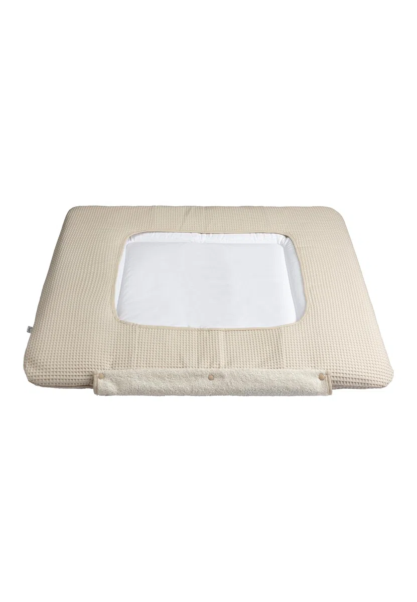 Wickelauflagenbezug 90 x 80 cm Ente Edda Lou aus Waffelpique mit abknöpfbarer Frotteeauflage, ecru