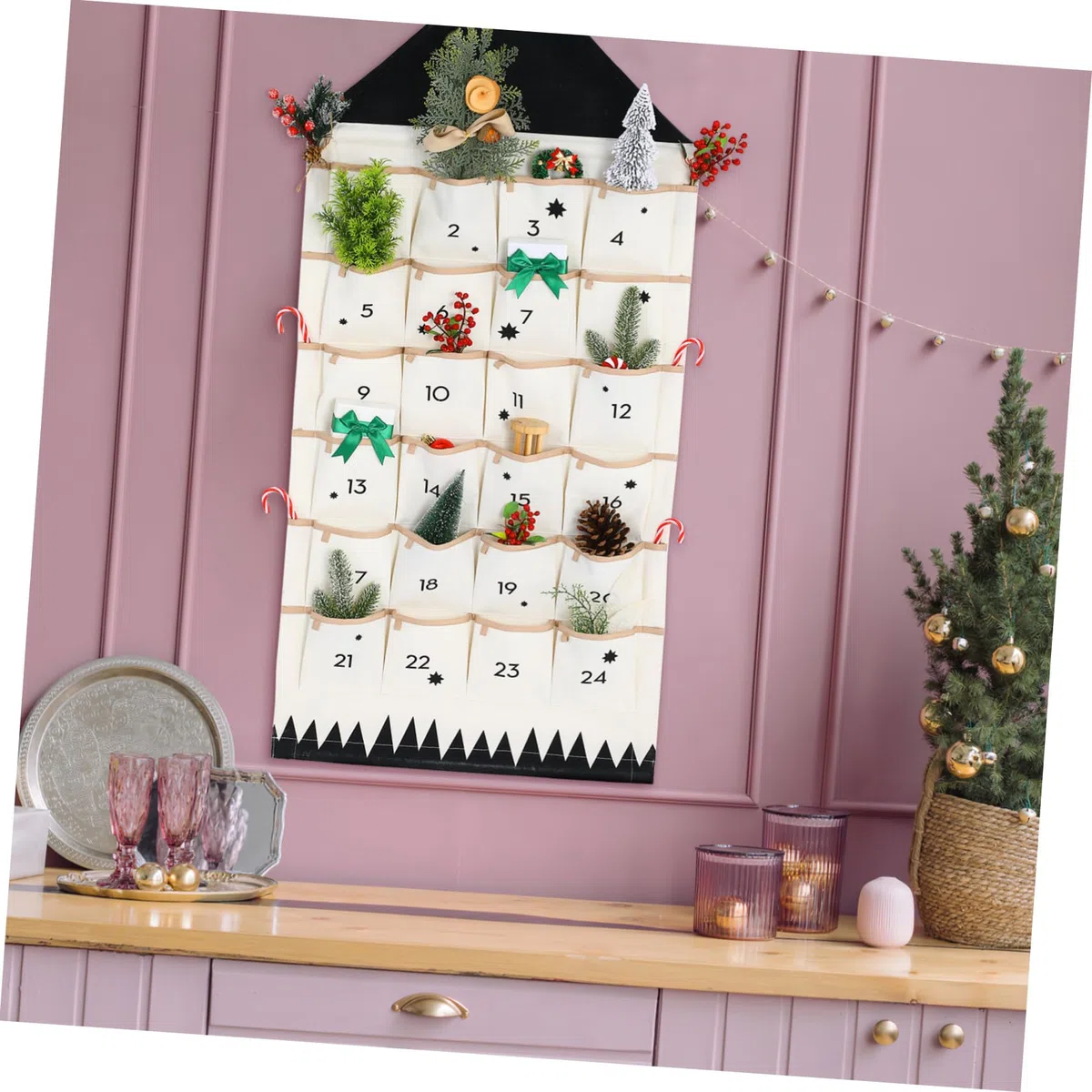 Hängende Aufbewahrungstasche aus Baumwollstoff mit Mehreren Fächern Waschbar und Ordentlich für Wand und Tür als Weihnachtskalender Organizer im Haus Design