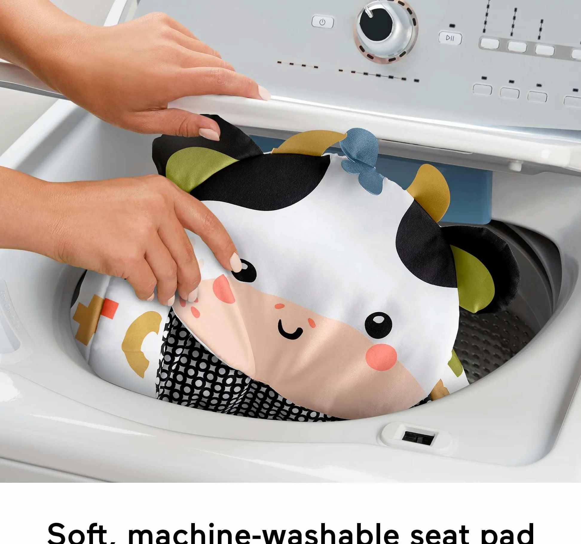 Fisher-Price Tragbarer Babystuhl, niedlicher Kuh-Sitz, Bodensitz mit BPA-freiem Beißring und Klacker, Entwicklungsspielzeug für Neugeborene
