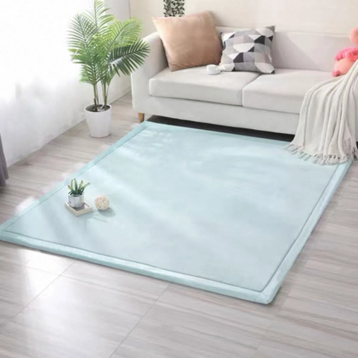 Teppich Für Kinderzimmer, Baby-Krabbelmatte 130 x 130 cm Krabbelmatte Kinderteppich 2cm Dicke Korallensamtteppich als Krabbeldecke fürs Kind, Yogamatte Tatami-Matte spielteppich und Übungsauflage