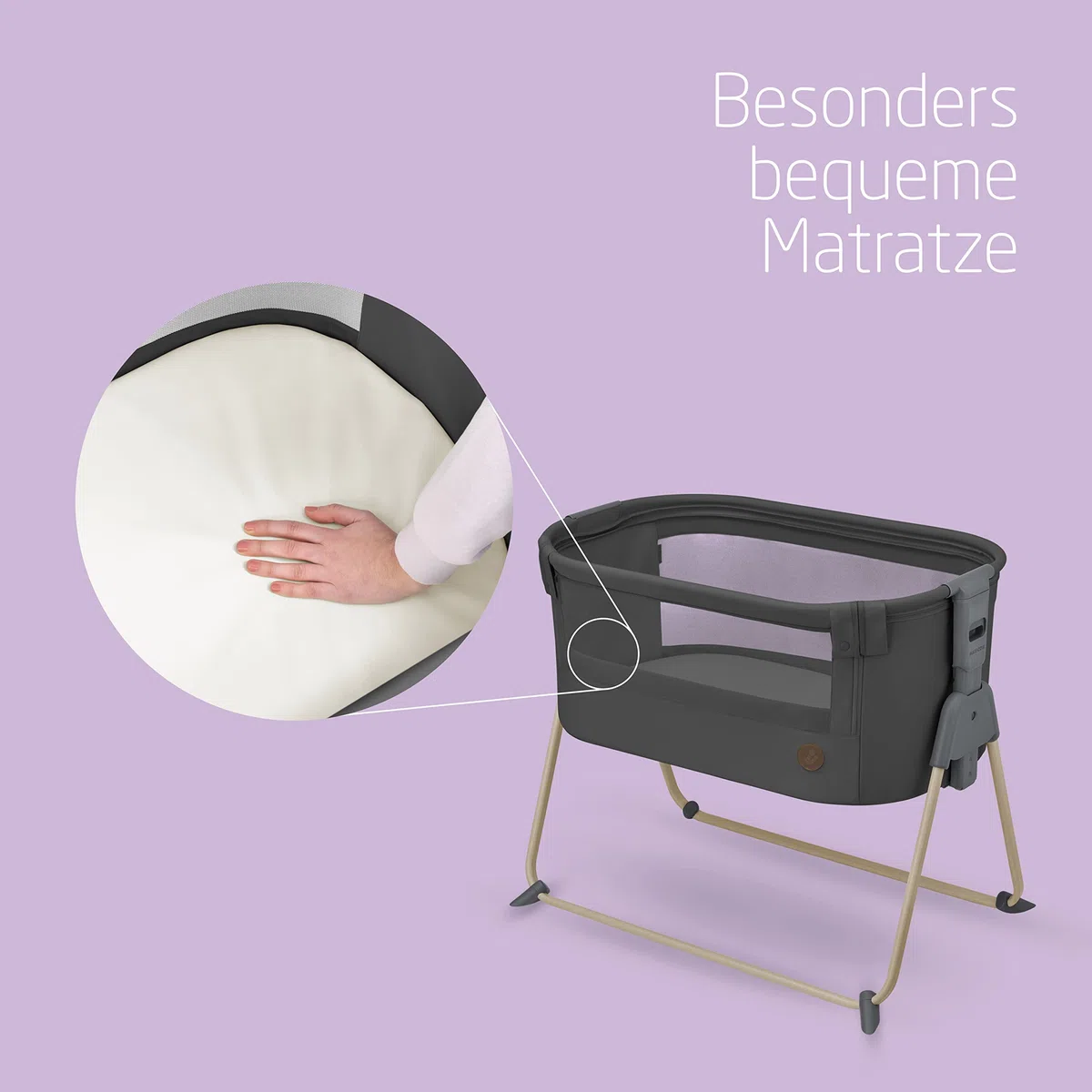 Maxi-Cosi Tori 2-in-1-Beistellbett, Krippe, 0 bis ca. 6 Monate, 0–9 kg, kompakt zusammenklappbar, leicht, 5 Höhenstufen, tragbares Beistellbett mit atmungsaktivem Netzgewebe, Beyond Graphite