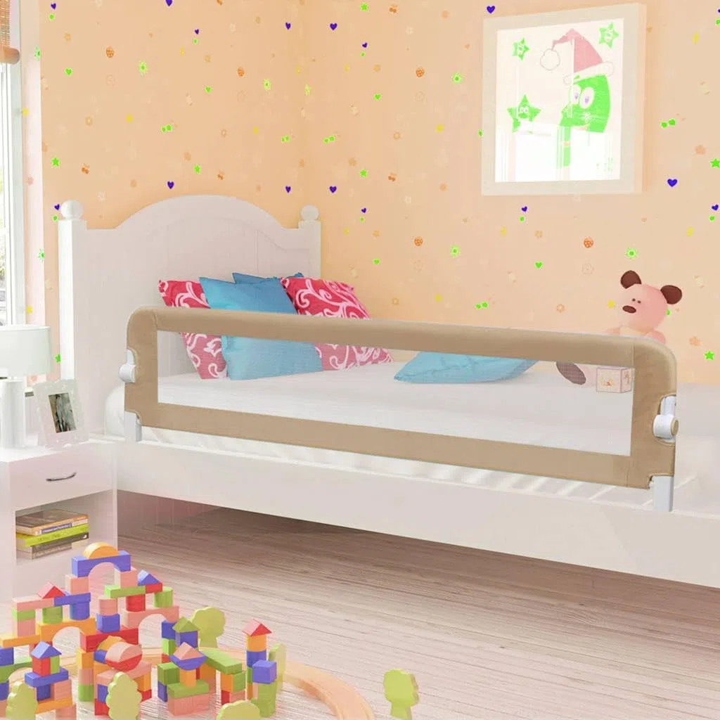 Kleinkind-Bettschutzgitter Taupe 180x42 cm aus Polyester mit klappbarem, atmungsaktivem Schutzgitter, höhenverstellbar und leicht für Kinderbett, Elternbett, Boxspringbett und Reisebett