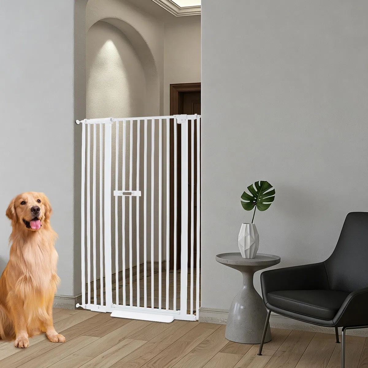 Schutzgitter für Katzen und Hunde, 150 cm, Türschutzgitter Ohne Bohren, Doppelte Verriegelung mit Katzentür, Türgitter Hoch aus Kohlenstoffstahl, für Türen mit Einer Breite von 86-95 cm