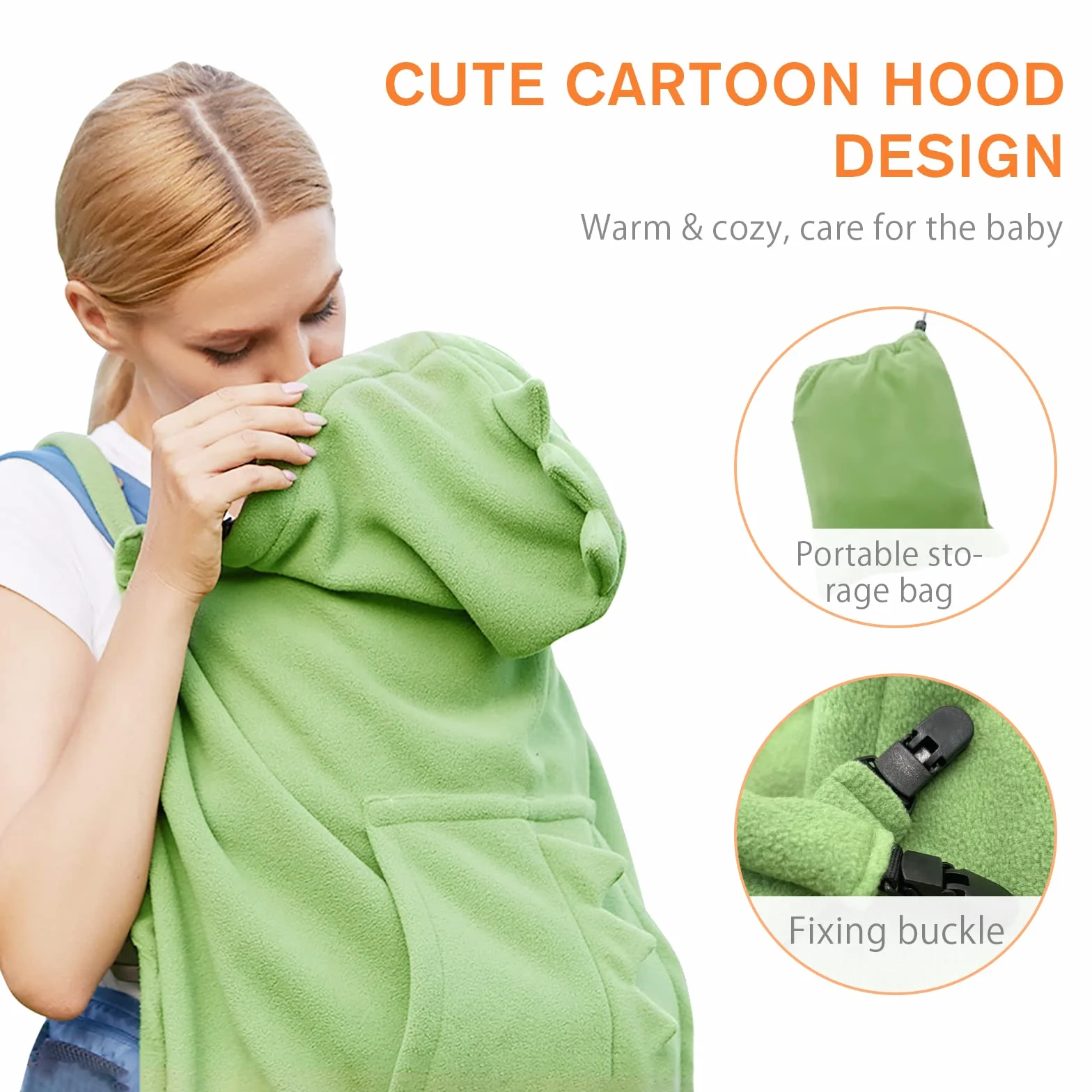 SONARIN Warmer Babytrage Bezug,Universal Winter Tragecover mit Kapuze Winddicht Tragetuchhüllen Fußsack Regenschutz Umhänge Bezug für Babytragen & Tragetücher(Blau)