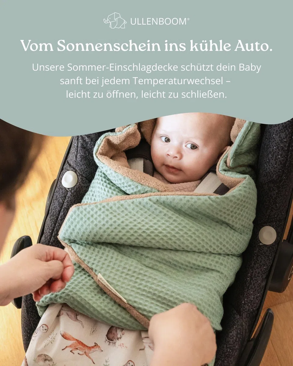 ULLENBOOM Einschlagdecke Babyschale Sommer – Oeko-TEX Materialien, Made in EU – Leichte Babydecke für Frühling & Sommer - Für Kindersitz, Kinderwagen & Buggy, 0-9 Monate (0,5 TOG)