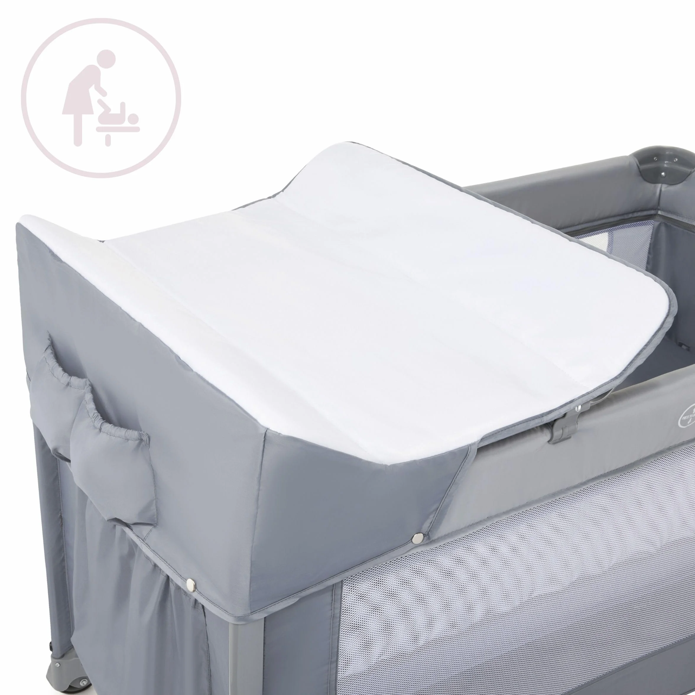 Moby-System Closely 3in1 Beistellbett Baby - Reisebett Baby mit Wickelauflage, Matratze, Transporttasche - Höhenverstellbares Beistellbett, Laufstall (6 Teile)