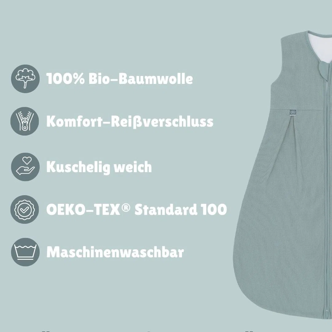 emma & noah Baby Schlafsack 1.0 TOG, Ganzjahres Schlafsack für den Frühling, Sommer und Herbst, 100% Bio-Baumwolle, OEKO-TEX Zertifiziert, Strampelsack für Neugeborene (Essential Beige, 60 cm)