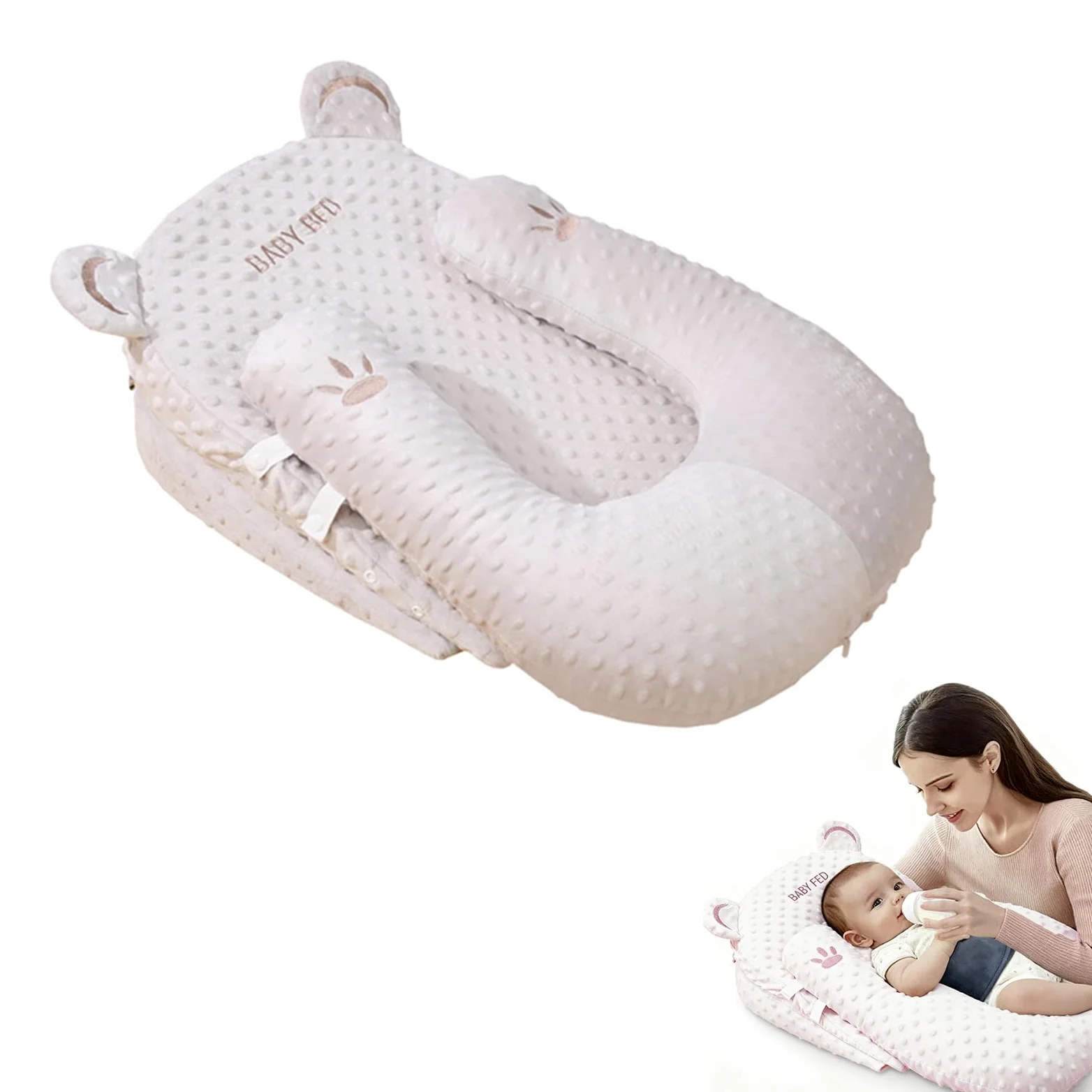 Baby Stillkissen, Anti-Überlauf-Kissen zur Reduzierung von Spucken, Mehrzweck-Stillkissen, Babybett, Anti-Reflux, verstellbares U-förmiges Kissen mit Griff Für Neugeborene (1–12 Monate)