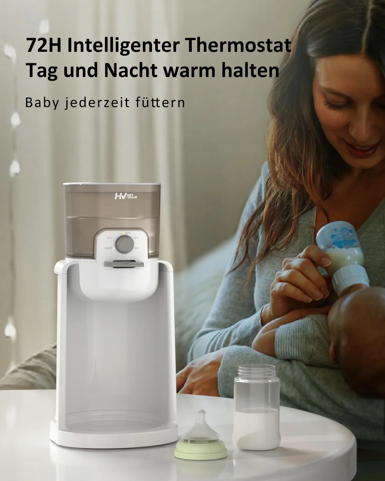 Flaschenzubereiter für Babys,Flaschenwärmer Baby,Instant Warmer,Wasserspender für Sofortige Herstellung von Formelflaschen,4 Temperaturen 72H Smart Thermostat, Heißwasserspender, Weiß