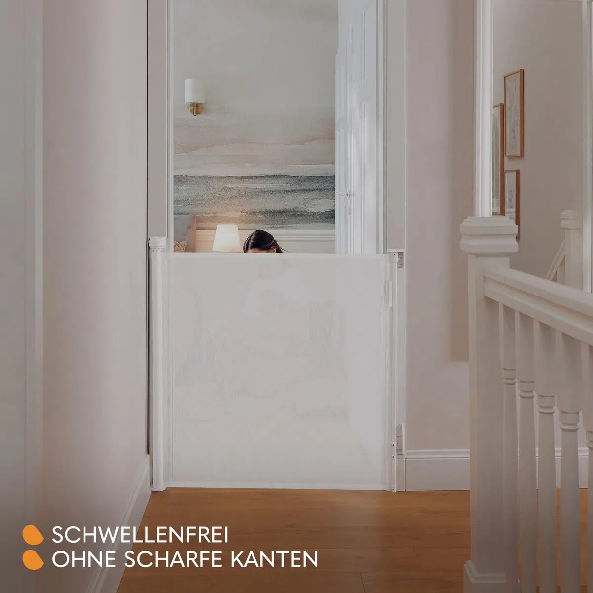 Lionelo Thea Treppenschutzgitter Ausziehbar für Babys, Hunde bis 140 cm | Türschutzgitter Kindertreppenschutzgitter Schutzgitter ohne Schwelle Doppelverriegelung UV-Schutz, 3 Montagesets Stabi