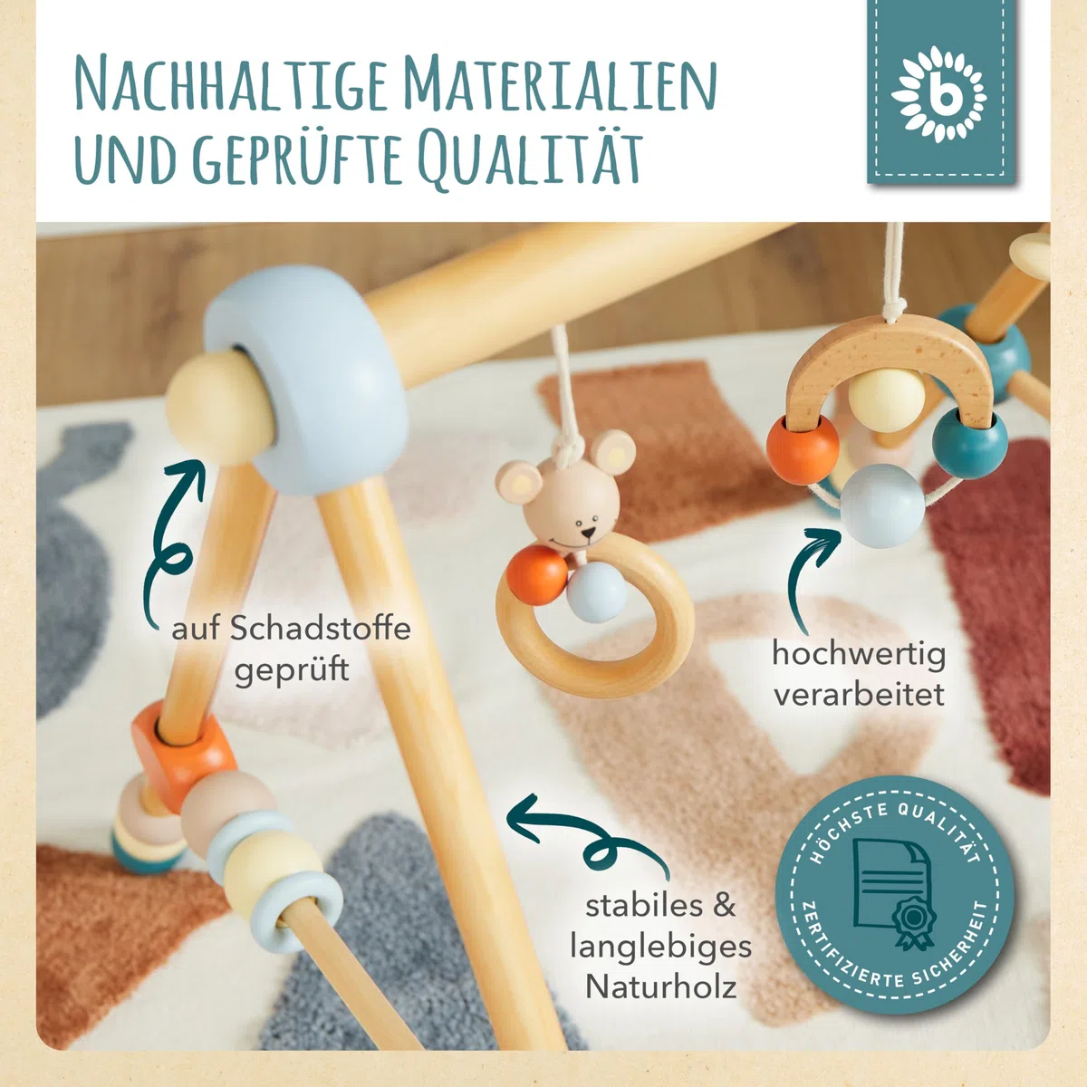 Bieco Spieltrapez höhenverstellbar | Baby Holz | Spielebogen | Activity Center Gym | Holzspielzeug