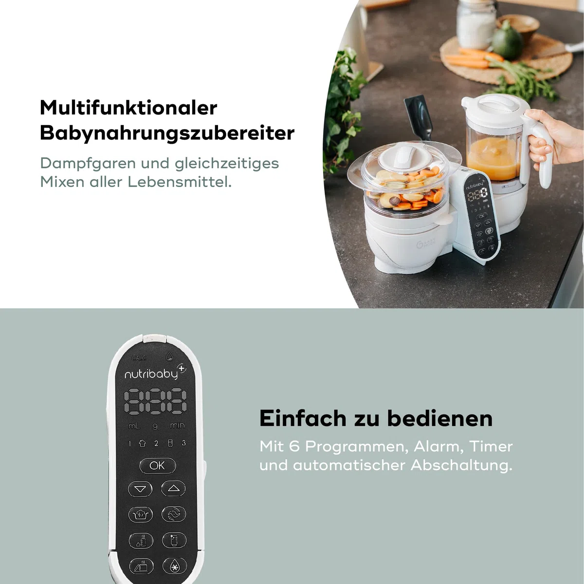 Babymoov Nutribaby Plus Mineral Beige - Babynahrungszubereiter, 2200ml Fassungsvermögen, schonendes Dampfgaren, Mixen, Sterilisieren, Aufwärmen