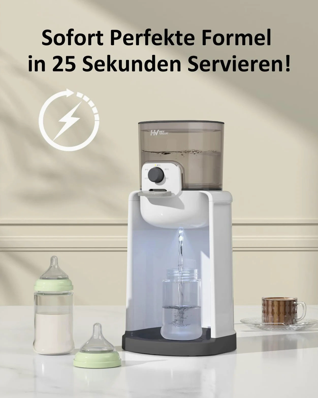 Flaschenzubereiter für Babys,Flaschenwärmer Baby,Instant Warmer,Wasserspender für Sofortige Herstellung von Formelflaschen,4 Temperaturen 72H Smart Thermostat, Heißwasserspender, Weiß