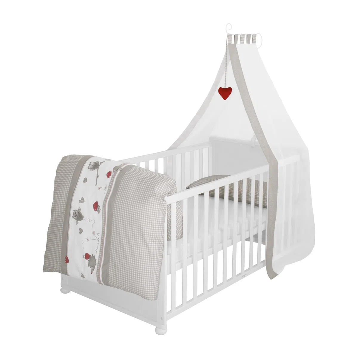 roba Babybett Set Adam & Eule 70x140 cm Mitwachsendes Kinderbett mit Bettwäsche Himmel Matratze Höhenverstellbar umbaubar Holz weiß