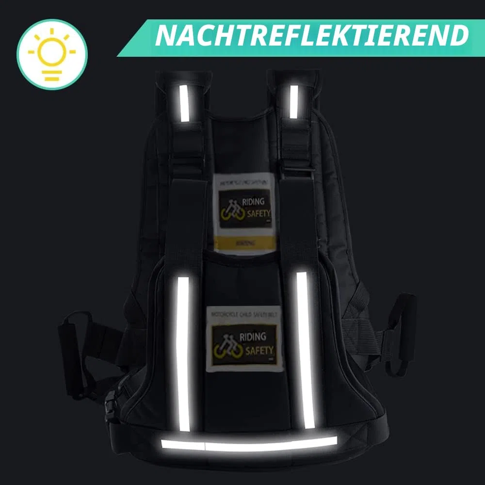 Jolik Upgrade Kinder Motorrad Sicherheitsgeschirr verstellbar mit zwei Griffen, atmungsaktives reflektierendes Material in Schwarz