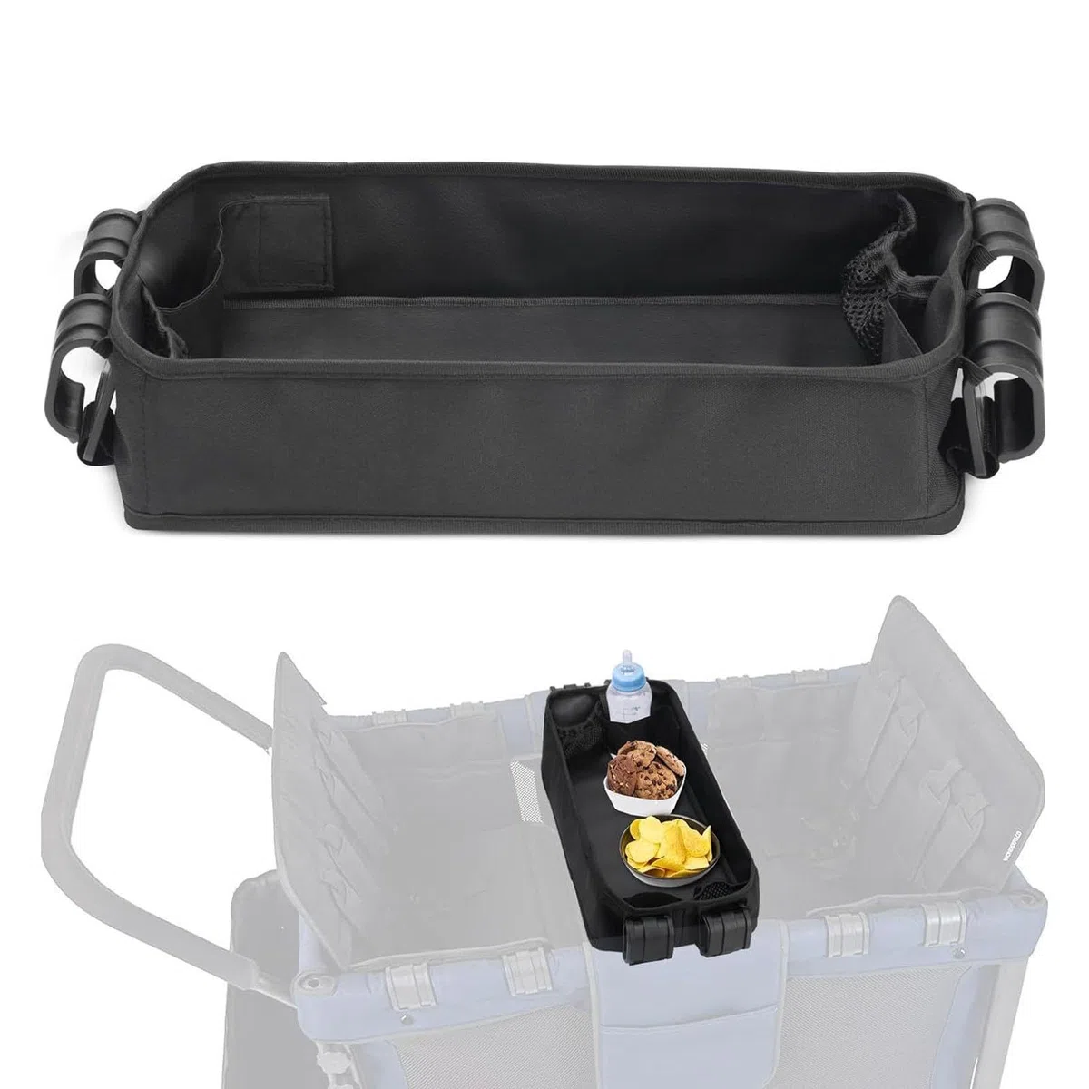 Milageto Kinderwagen-Organizer, Snack-Tablett, wasserdicht, verstärkt, leicht zu reinigen, mit Netztaschen, Kinderwagen-Tablett, Kinderwagen-Snack-Tablett, 52cmx22cmx8cm