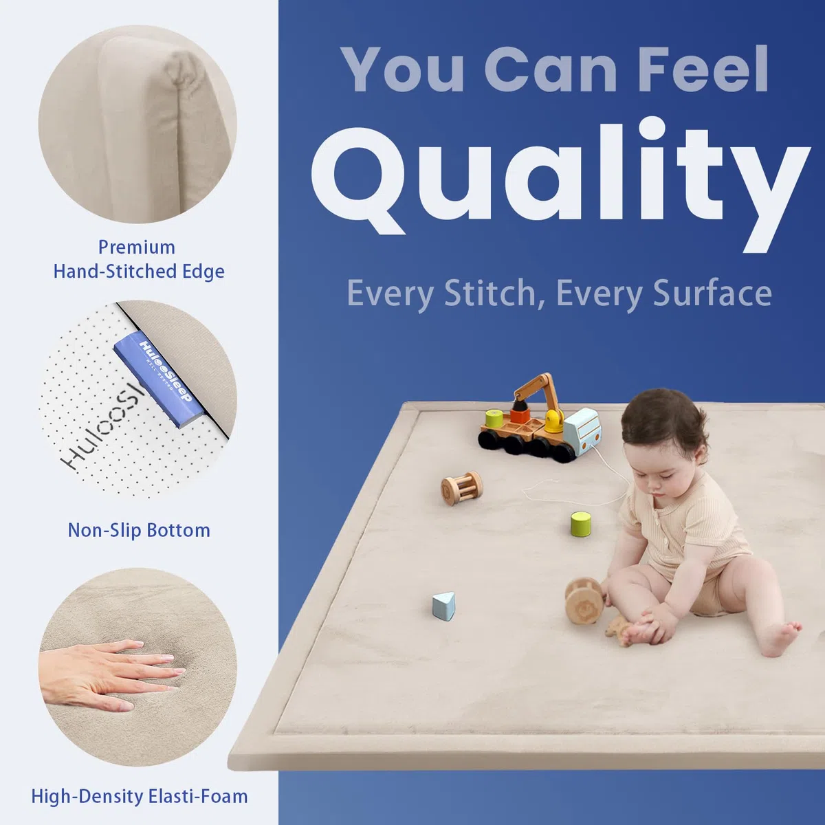 Huloo Sleep Baby-Spielmatte, 3,5 cm dicker Memory-Schaum, Bauchzeitmatte, weicher Korallensamt, rutschfeste Krabbelmatte, großer Kinderzimmerteppich für Boden, einfarbig für Wohnzimmer & Spielbereich