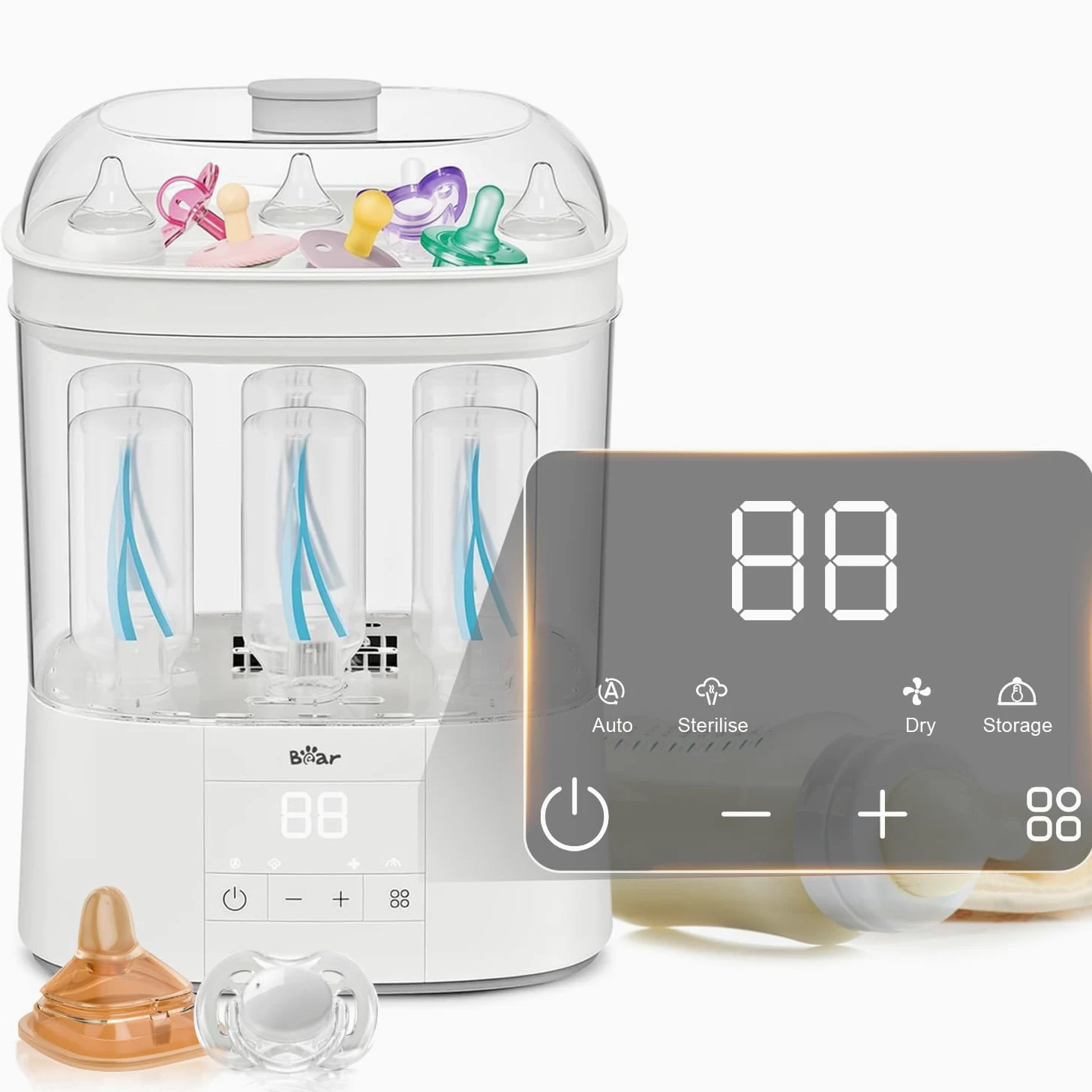 Bear 2026 Sterilisator für Babyflaschen mit Trocknungsfunktion, 4-in-1 Auto-Flaschen Sterilisator Baby mit 48H Storge-Funktion, Sterilisator für Babyartikel, Babyflaschen & Milchpumpen-Zubehör